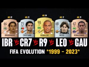 Ronaldo VS Messi VS R9 VS Ronaldinho VS Ibrahimovic FIFA EVOLUTION! 👀🤯 | FIFA 99 – FIFA 23