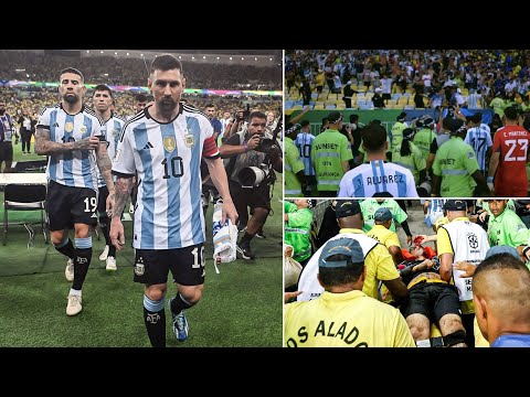 Lionel Messi leads Argentina off the field vs Brazil after fans are ATTACKED in the stands!